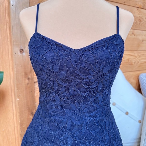 B. Darlin Royal Blue Lace Fit & Flare Dress Size 4 | Strappy Back Party Glam - Picture 5 of 15